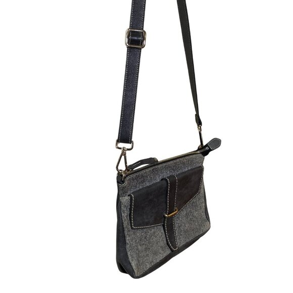 ROOTS CANADA LEATHER CROSSBODY 2 TONE GREY BAG - Picture 4 of 10